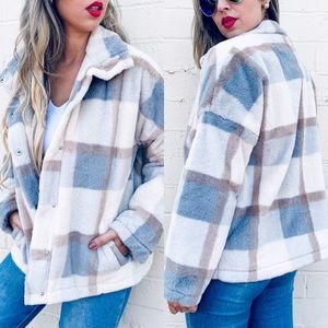 Amoli Plaid Button Down Fleece Shacket